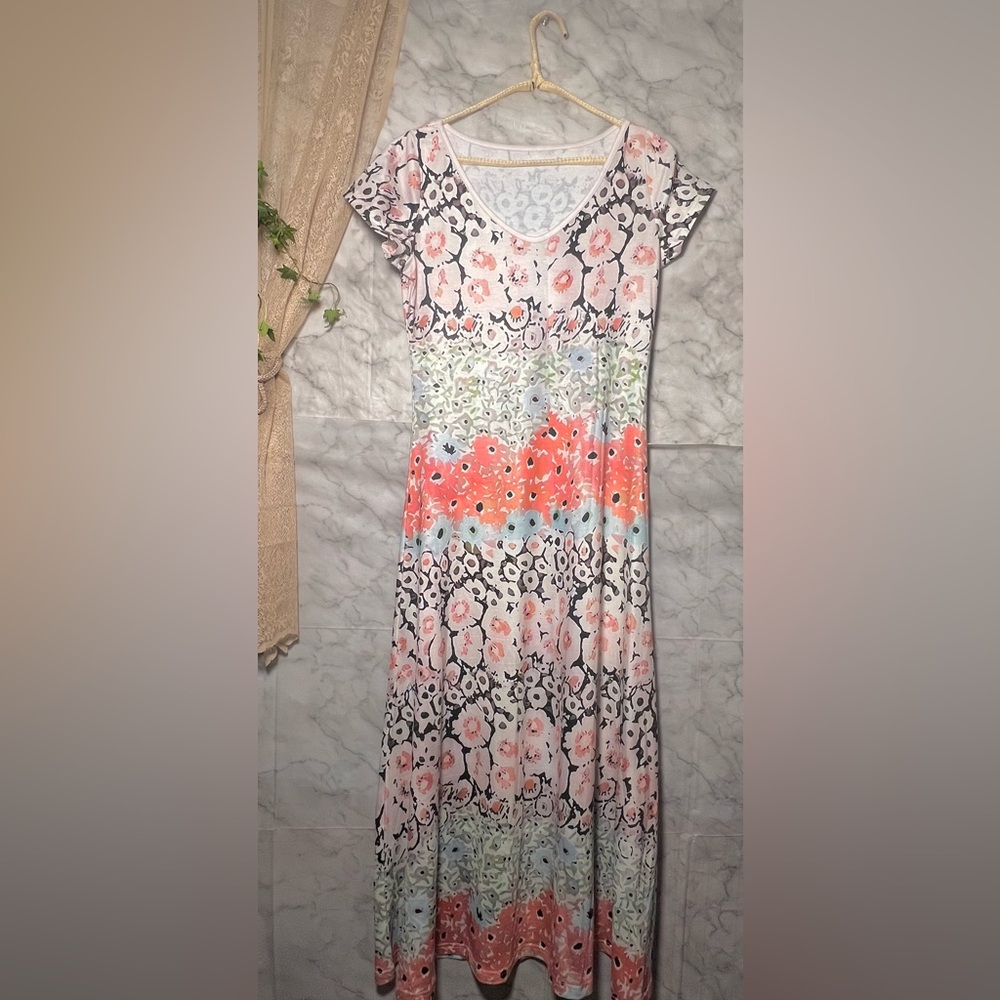 Pastel Feminine Floral Maxi Dress S Flowy Elegant Boho Soft Girl A Line Stretch